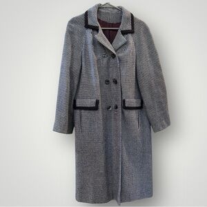 Vintage Michel Daniel Navy White Tweed Long Coat Size M/L